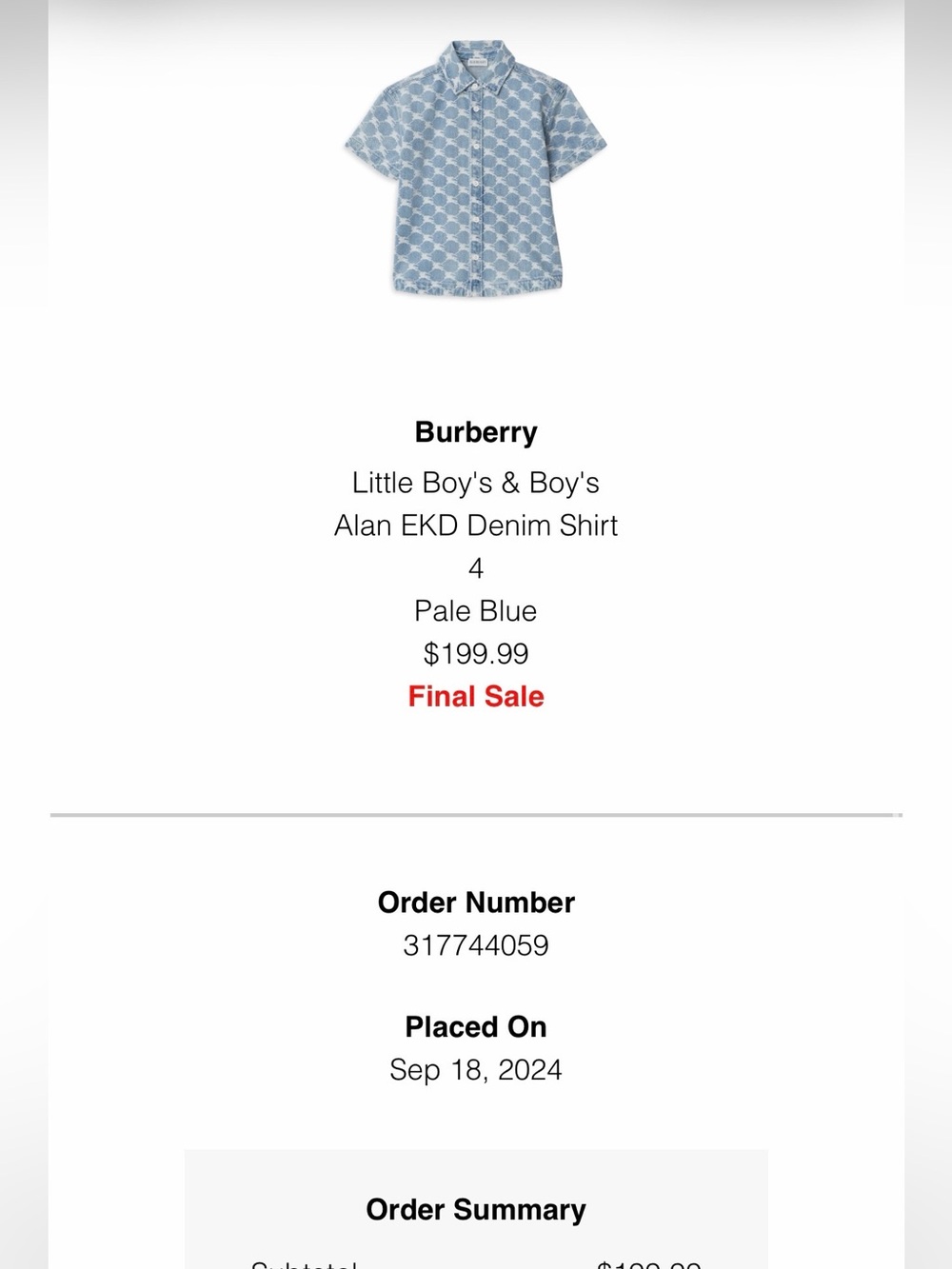 Burberry Light Blue & White Kids Short-Sleeve Button-Down Shirt - Picture 4 of 5